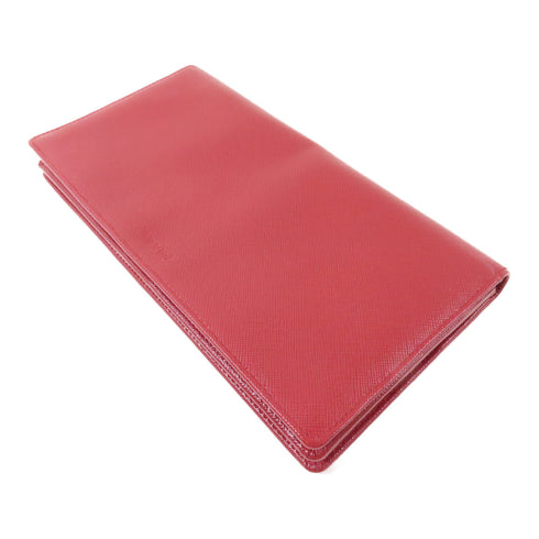 PRADA SHW Long Bifold Wallet Calfskin Leather Red