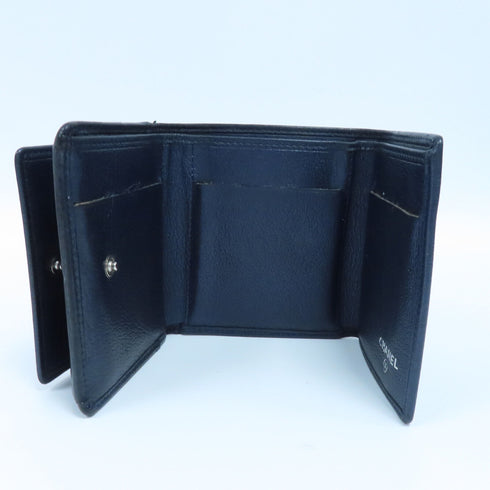 CHANEL CC SHW Camellia Fold Wallet Calfskin Leather Blue