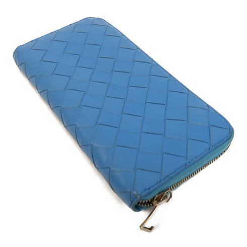 BOTTEGA VENETA BV SHW Long Wallet Intrecciato Calfskin Leather Blue
