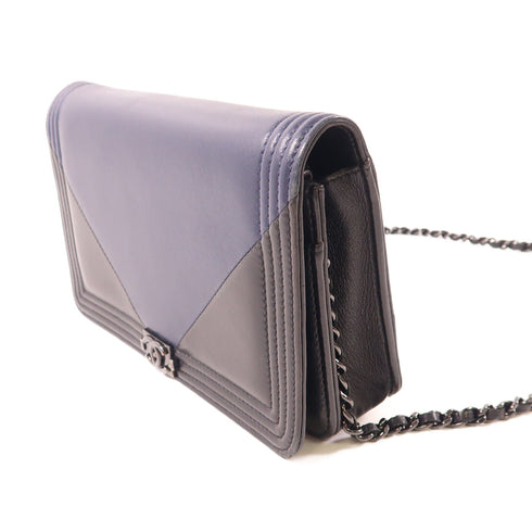 CHANEL CC Boy Chanel WOC Wallet On Chain Shoulder Bag Leather Black Blue