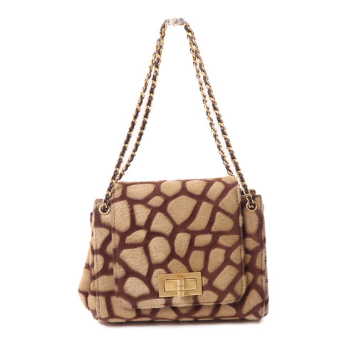 CHANEL CC GHW 2.55 Chain Shoulder Bag Horse Hair Brown