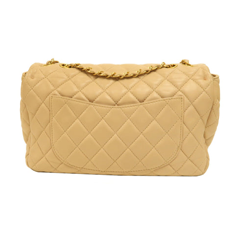 CHANEL Quilted CC GHW Chain Shoulder Bag Calfskin Leather Beige