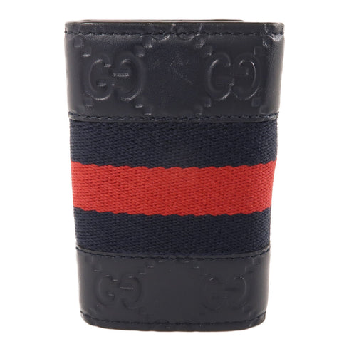 GUCCI GG SHW Key Case Holder 408828 Canvas Calfskin Leather Black