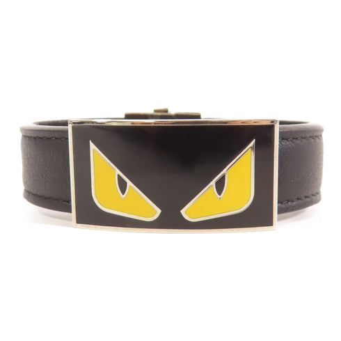 FENDI SHW Bracelet Bangle Calfskin Leather Black