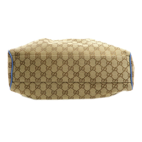 GUCCI GG GHW Handbag 211944 Canvas Leather Brown Blue
