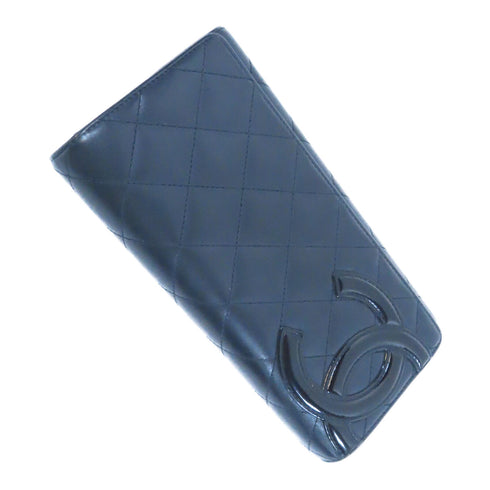 CHANEL Quilted CC SHW Cambon Line Long Wallet Calfksin Leather Black