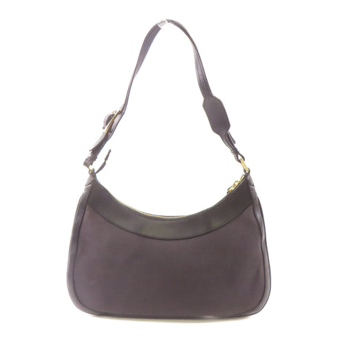 GUCCI GG GHW Shoulder Handbag 001.4128 Canvas Calfskin Leather Black