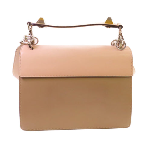 FENDI GHW Monster Handbag Shoulder Bag Calfskin Leather Beige Brown