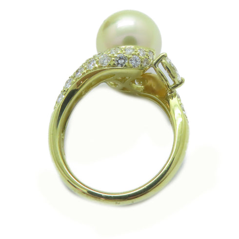 FINE JEWELRY 11.4mm Pearl 0.29ct Diamond Ring 18K Yellow Gold US#6.5