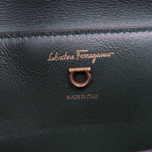 Salvatore Ferragamo GHW Trifolio 2Way Shoulder Bag Calfskin Leather Dark Green