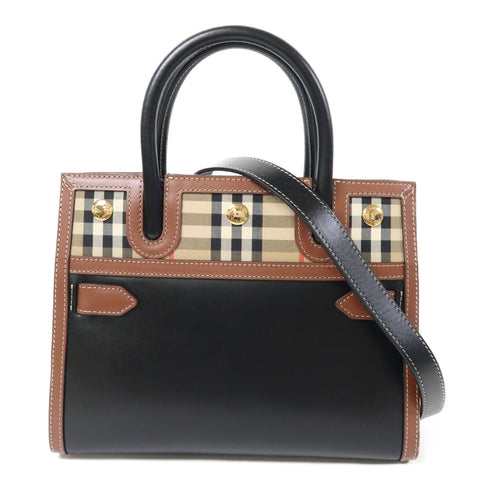 BURBERRY GHW Mini Two Title 2 Way Shoulder Bag Calfskin Leather Black