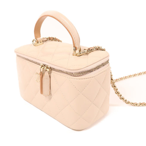 CHANEL CC GHW Vanity Case 2 Way Shoulder Bag Lambskin Leather Beige