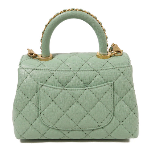 CHANEL CC GHW Coco Handle 2 Way Chain Shoulder Bag Handbag Calfskin Leather