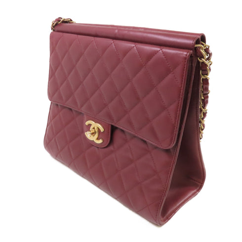 CHANEL Quilted GHW CC Chain Shoulder Bag Calfskin Leather Wine-Red