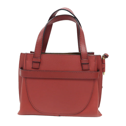 LOEWE GHW Gate Tote Bag 2 Way Shoulder Bag Handbag Calfskin Leather Red