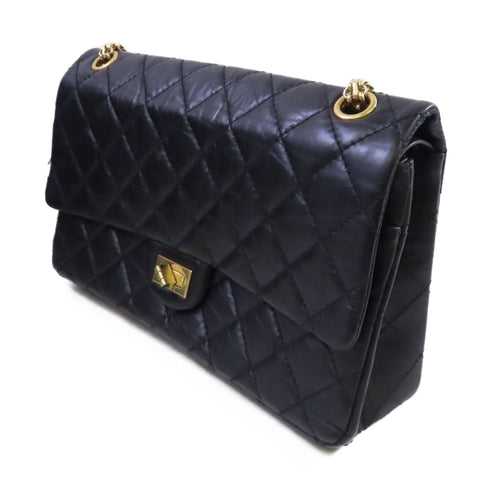 CHANEL Quilted CC GHW 2.55 Medium Shoulder Bag Lambskin Leather A37587 Black
