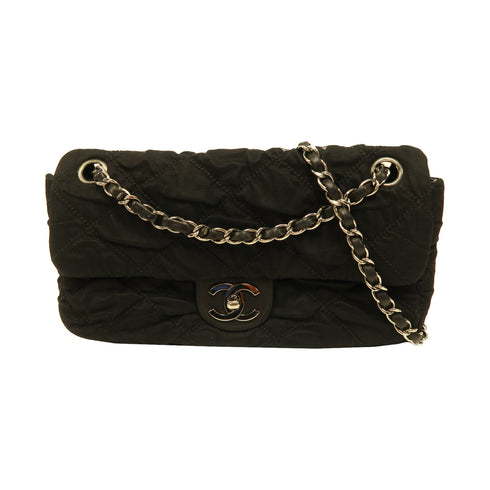 CHANEL Quilted CC SHW Chain Shoulder Bag Canvas Black
