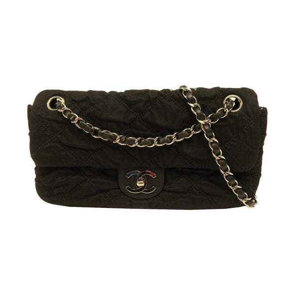 CHANEL Quilted CC SHW Chain Shoulder Bag Canvas Black