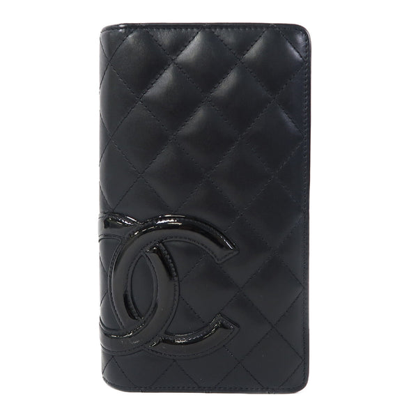CHANEL Quilted CC SHW Long Wallet Calfskin Leather Black/Pink