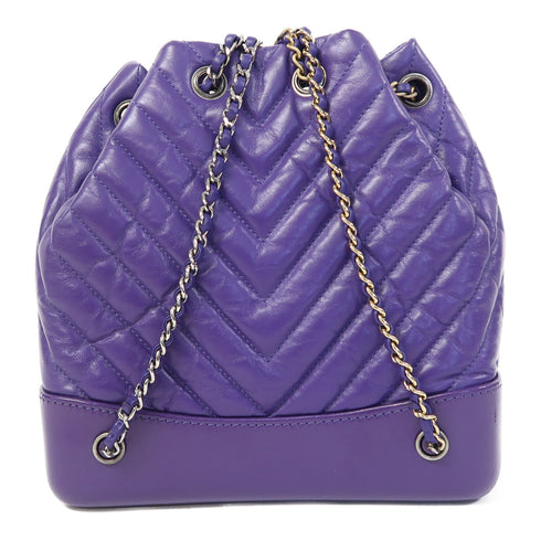 CHANEL Herringbone CC Gabrielle Backpack/Rucksack Calfskin Leather Purple
