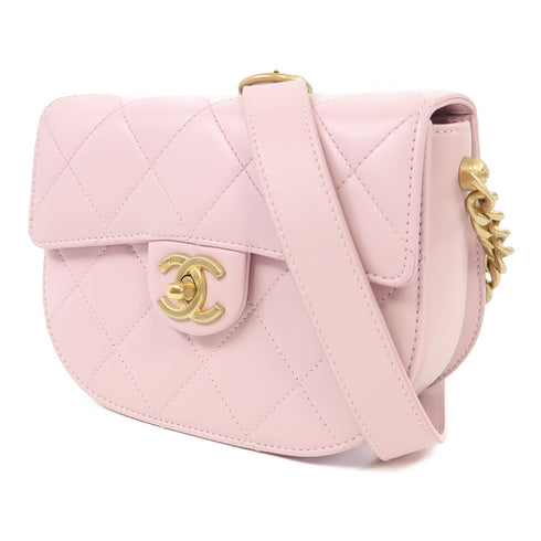 CHANEL Quilted CC GHW Chain Shoulder Bag Calfskin Leather Pink
