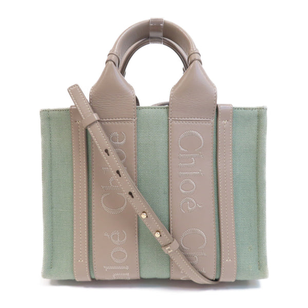 Chloe GHW Woody Tote Bag Small 2 Way Shoulder Bag 01235765-1 Canvas Green