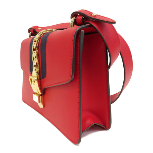 GUCCI GG GHW Sylvie Shoulder Bag 421882 Calfskin Leather Red