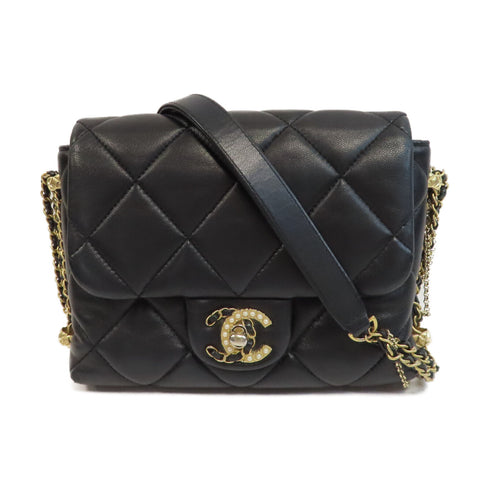 CHANEL Quilted CC GHW Chain Shoulder Bag Lambskin Leather Black v3