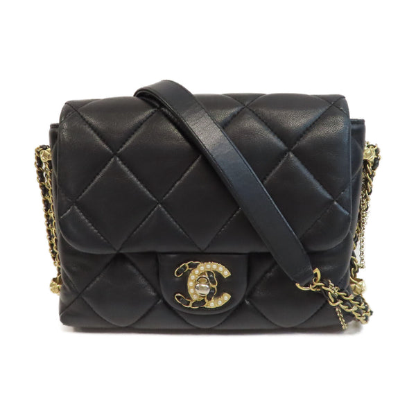 CHANEL Quilted CC GHW Chain Shoulder Bag Lambskin Leather Black v3