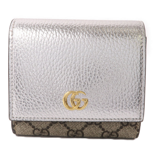 GUCCI GHW GG Marmont Wallet 598587 Coated Canvas Brown Silver