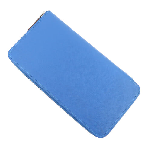 HERMES PHW Silk In Long Wallet Veau Epsom Leather Blue