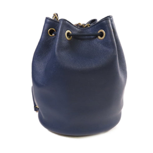CHANEL Quilted CC GHW Deauville Chain Bucket Shoulder Bag Calfskin Leather Blue