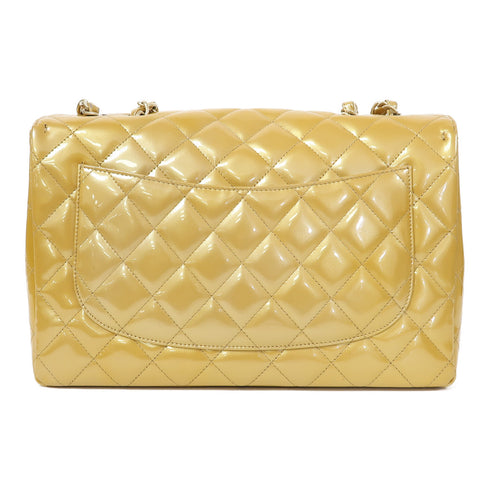 CHANEL Quilted CC GHW Jumbo Classic Chain Shoulder Bag Patent Leather Yellow