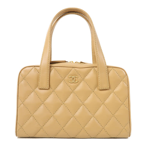 CHANEL Quilted CC GHW Hand Bag Calfskin Leather Beige