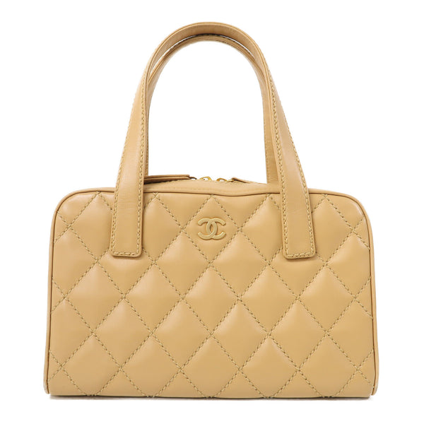 CHANEL Quilted CC GHW Hand Bag Calfskin Leather Beige
