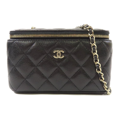 CHANEL CC GHW Small Vanity Case Chain Shoulder Bag Calfskin Leather Black