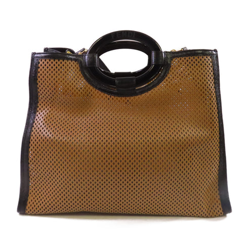 FENDI GHW Runaway Handbag Shopping Bag Calfskin Leather 8BH360 Brown Black