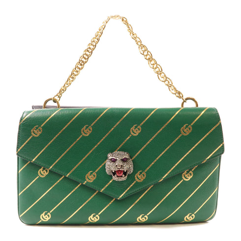 GUCCI GG GHW Thiara Medium 2Way Shoulder Bag Leather Black Green 524822