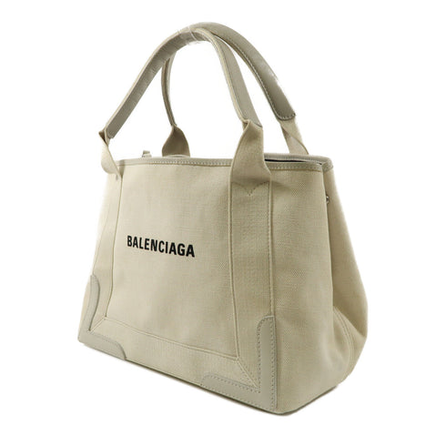 BALENCIAGA Navy Cabas Tote Bag Shoulder Handbag 339933 Canvas White