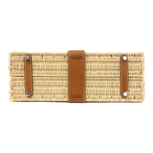 HERMES PHW Kelly Picnic 35 Handbag 063055CK Barenia Osier Wicker Brown Beige