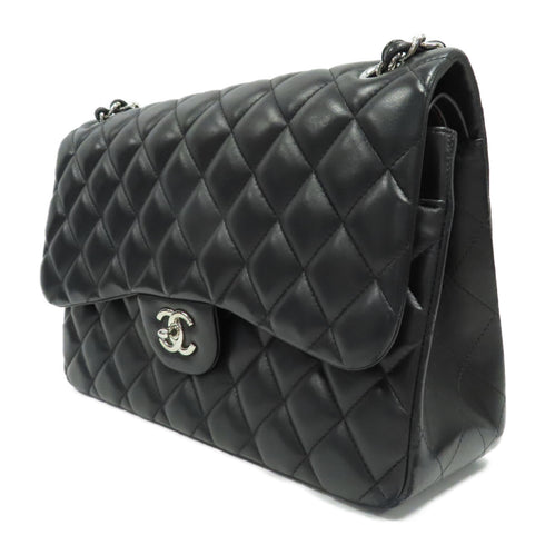 CHANEL Quilted CC SHW Classic Jumbo Chain Shoulder Bag Lambskin Leather Black v1