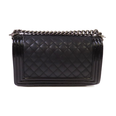 CHANEL Quilted SHW CC Boy Chanel 25 Chain Shoulder Bag Calfskin Leather Black