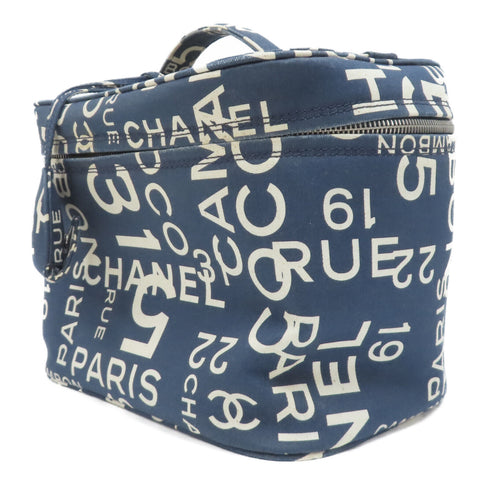 CHANEL CC SHW Vintage Vanity Case Handbag Canvas Blue