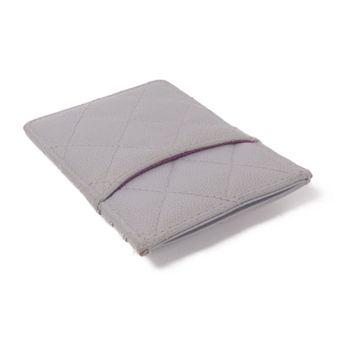 CHANEL CC GHW Card Case Calfskin Leather Grey