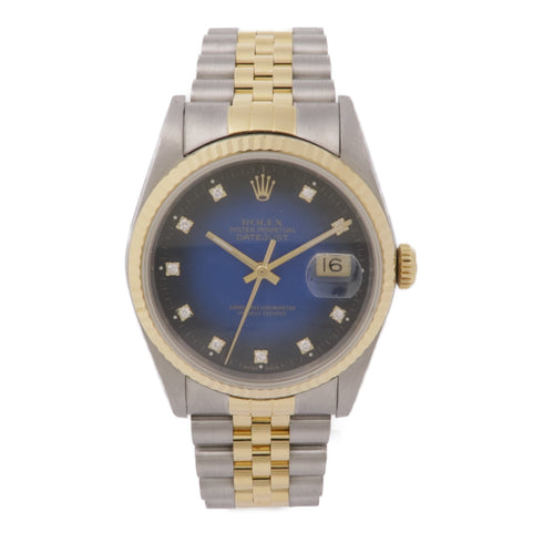 ROLEX Datejust 36mm 16233SG Automatic Watch 18K YG Stainless Steel Diamond Blue