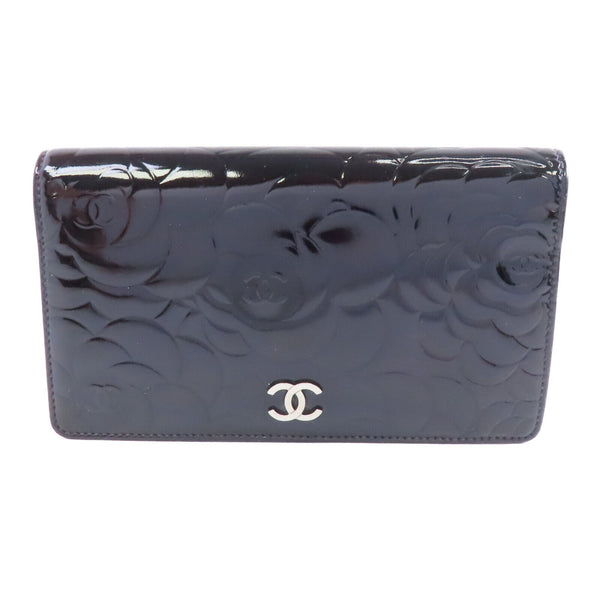 CHANEL CC SHW Long Wallet Patent Leather Black Pink