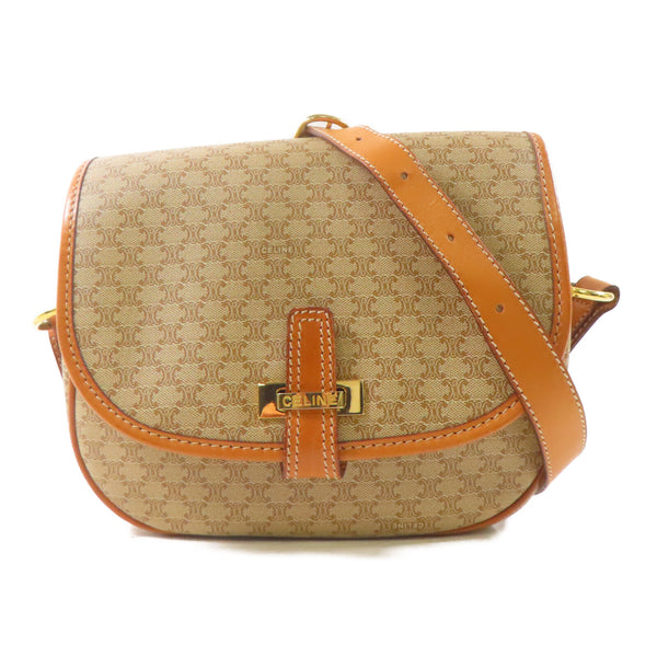 CELINE GHW Shoulder Bag Crossbody Coated Canvas Brown