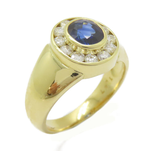 FINE JEWELRY 1.47ct Sapphire 0.57ct Diamond Ring 18K Yellow Gold US#8