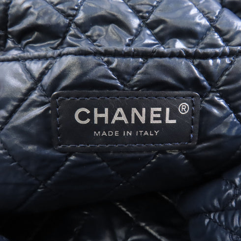 CHANEL Quilted CC GHW Tote Shoulder Bag Nylon Beige Navy