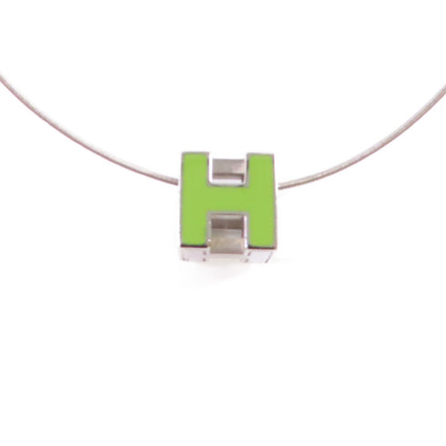 HERMES Cube d'H (H Cube) Necklace Metal Green Silver Tone Color